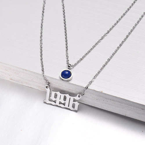 Stainless Steel Multi Layered Birth Year Necklace -SSNEG142-32572