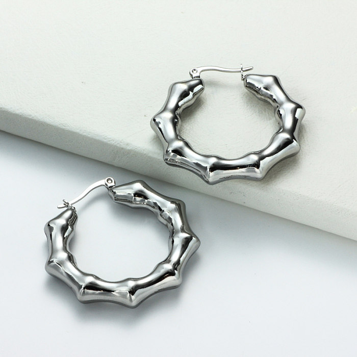 Stainless Steel Steel Color Minimalist Style Hoop Earrings -SSEGG143-32384