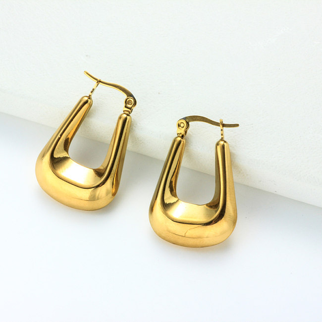 Boucles d'oreilles créoles style minimaliste en acier inoxydable plaqué or 18 carats - SSEGG143-32391