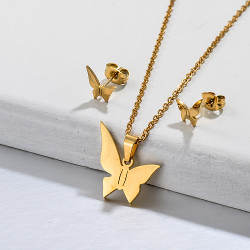 Stainless Steel 18k Gold Plated Butterfly Jewelry Sets -SSCSG143-32358