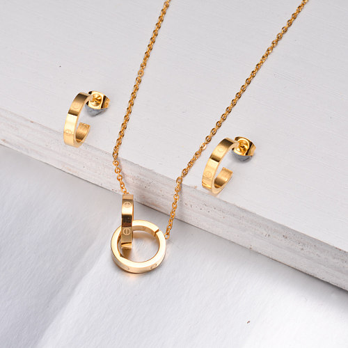 18k Gold Plated Simple Circle Crossed Jewelry Sets -SSCSG143-32615
