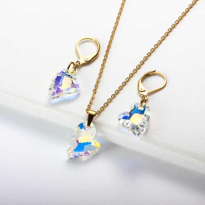 Conjuntos de joyas de corazón de cristal de acero inoxidable-SSCSG142-32060
