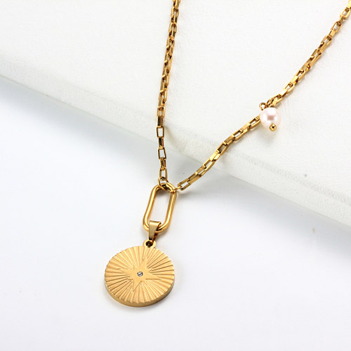Stainless Steel Round Pendant Necklace -SSNEG142-32009