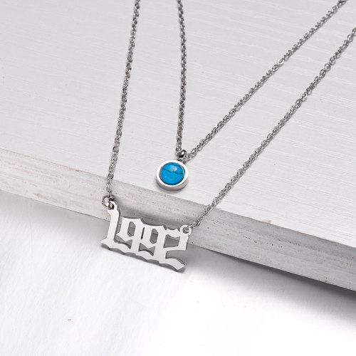 Stainless Steel Multi Layered Birth Year Necklace -SSNEG142-32568