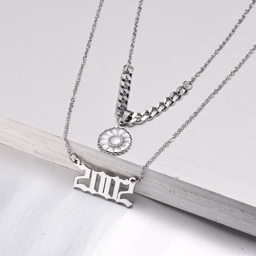 Stainless Steel Multi Layered Birth Year Necklace -SSNEG142-32578