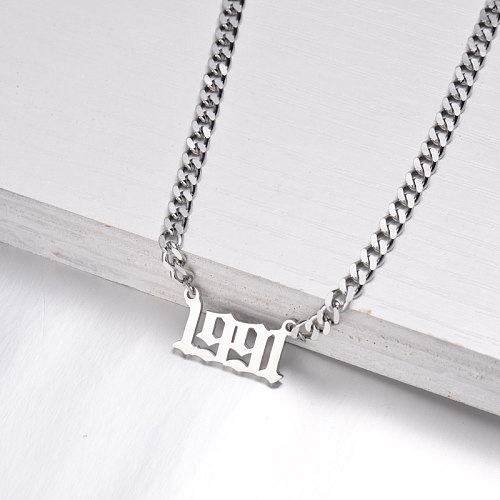 Stainless Steel Multi Layered Birth Year Necklace -SSNEG142-32583