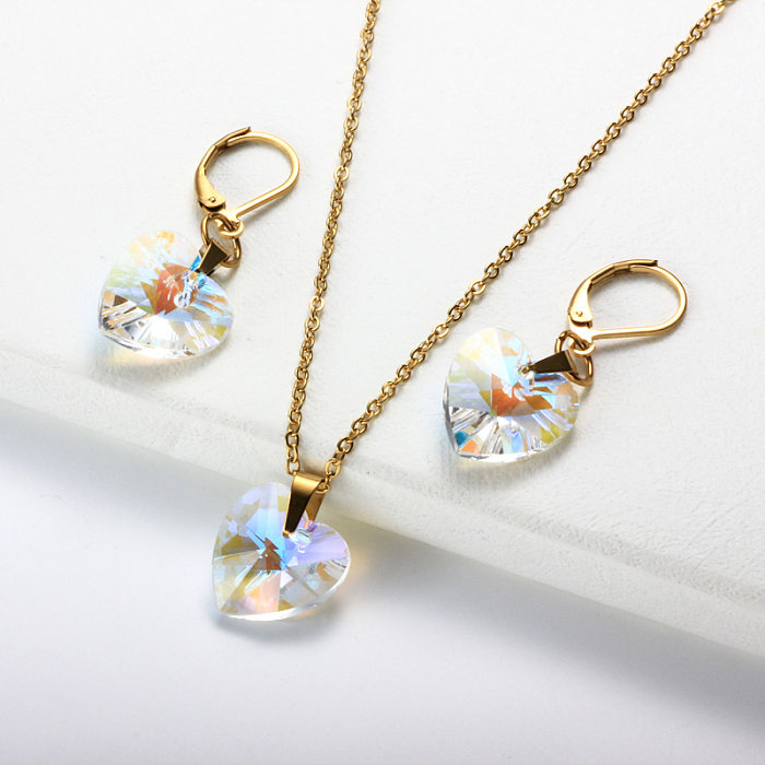 Conjuntos de joias com coração de cristal de aço inoxidável-SSCSG142-32059