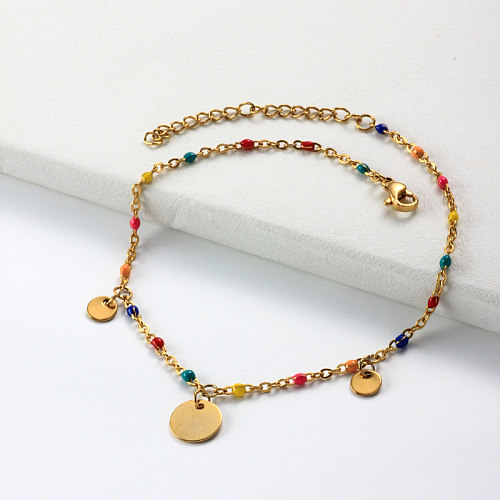 Bracelets en chaîne de perles multicolores en acier inoxydable -SSBTG142-32082