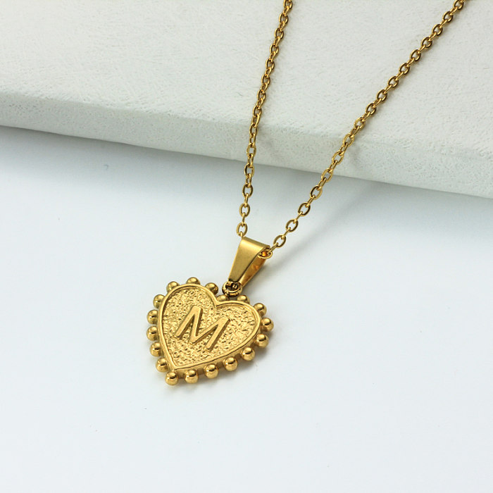 Colar com letras iniciais de coração personalizado banhado a ouro 18k SSNEG143-32422