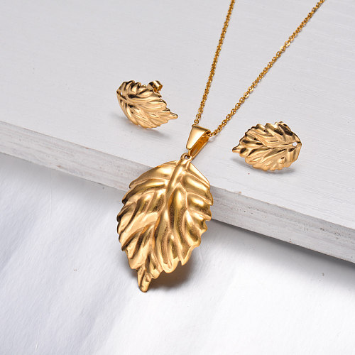 18k Gold Plated Leaf Jewelry Sets -SSCSG143-32613