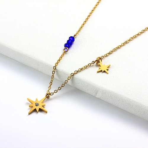 Stainless Steel Beaded Star Pendant Necklace -SSNEG142-32039
