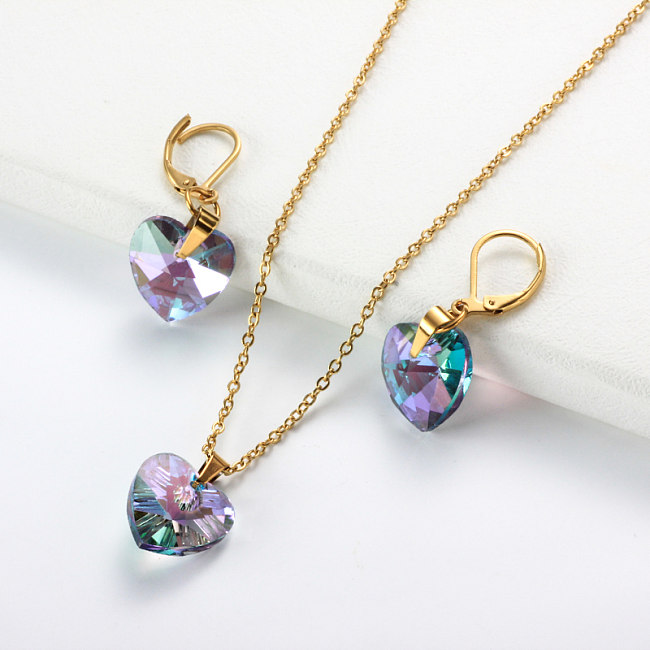 Conjuntos de joyas de corazón de cristal de acero inoxidable-SSCSG142-32026