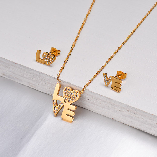 18k Gold Plated Crystal Love Jewelry Sets -SSCSG143-32628
