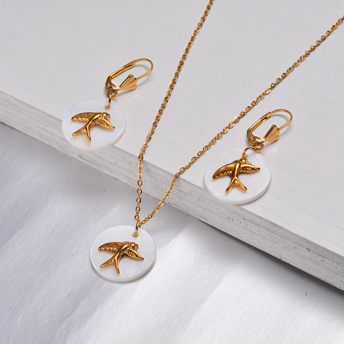 Stainless Steel Dragonfly Shell Jewelry Sets -SSNEG143-9472