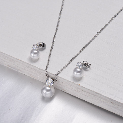 Stainless Steel Zircon Pearl Jewelry Sets -SSCSG143-11349