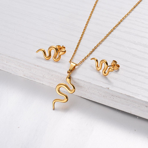 18k Gold Plated Snake Necklace Earrings Sets -SSCSG143-32480