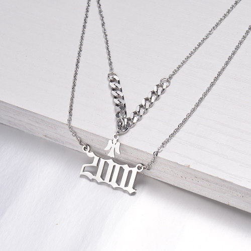 Stainless Steel Multi Layered Birth Year Necklace -SSNEG142-32577