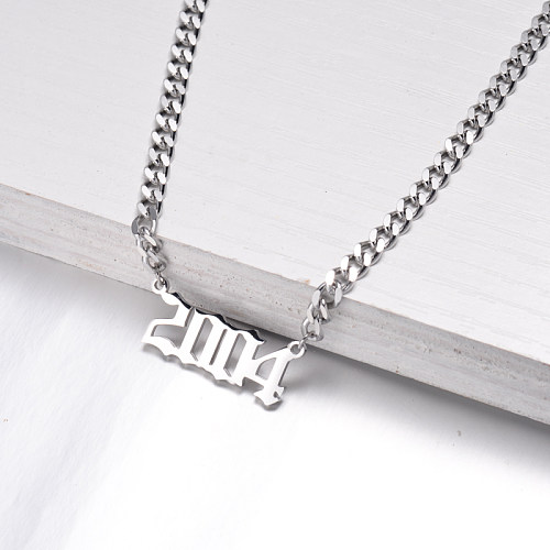 Stainless Steel Multi Layered Birth Year Necklace -SSNEG142-32592