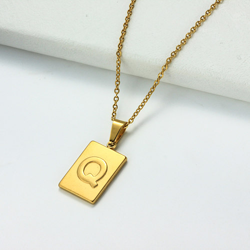 Collar con letra inicial rectangular personalizado chapado en oro de 18 k SSNEG143-32452