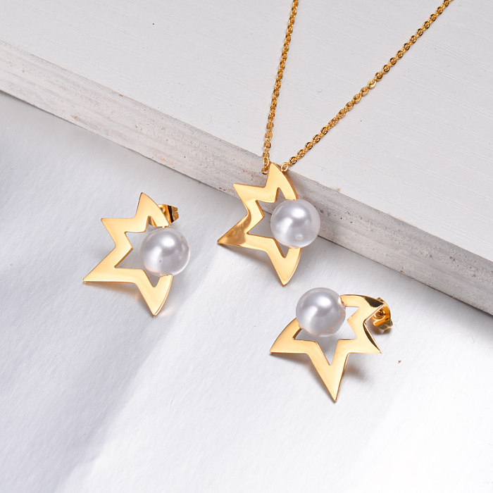 Conjuntos de joias de pérolas com estrela folheada a ouro 18k -SSCSG143-11029
