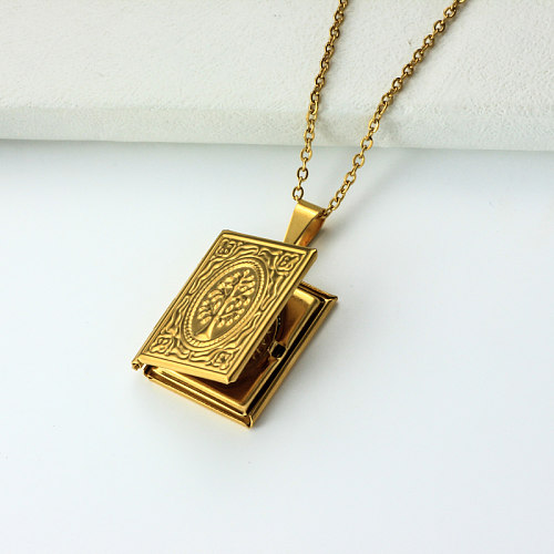 Colar pendente de medalhão banhado a ouro 18k de aço inoxidável -SSNEG143-32406