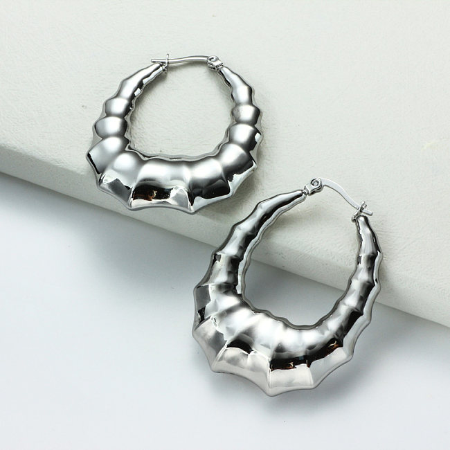 Stainless Steel Steel Color Minimalist Style Hoop Earrings -SSEGG143-32382