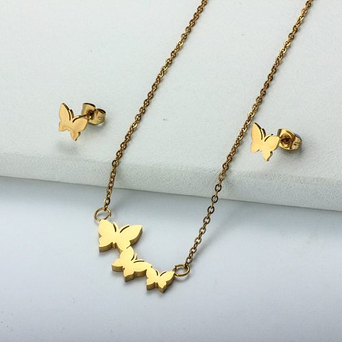 Stainless Steel 18k Gold Plated Butterfly Jewelry Sets -SSCSG143-32356