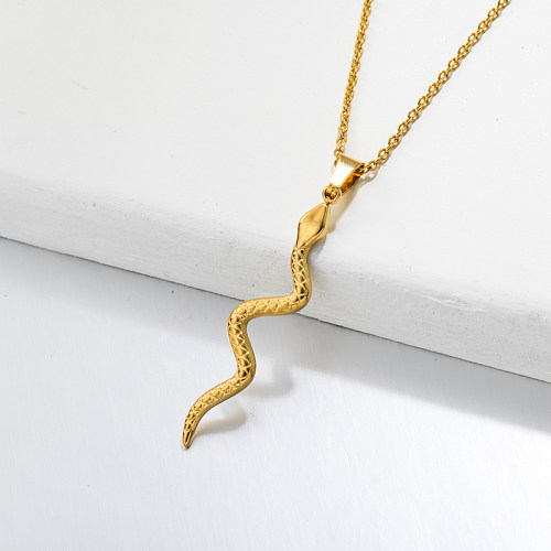 18k Gold Plated Snake Pendant Necklace -SSNEG143-32650