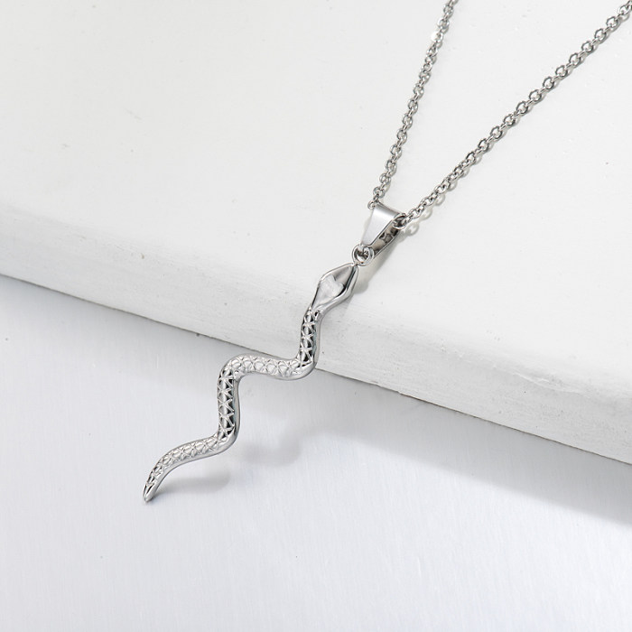 Collier pendentif serpent en acier inoxydable -SSNEG143-32697