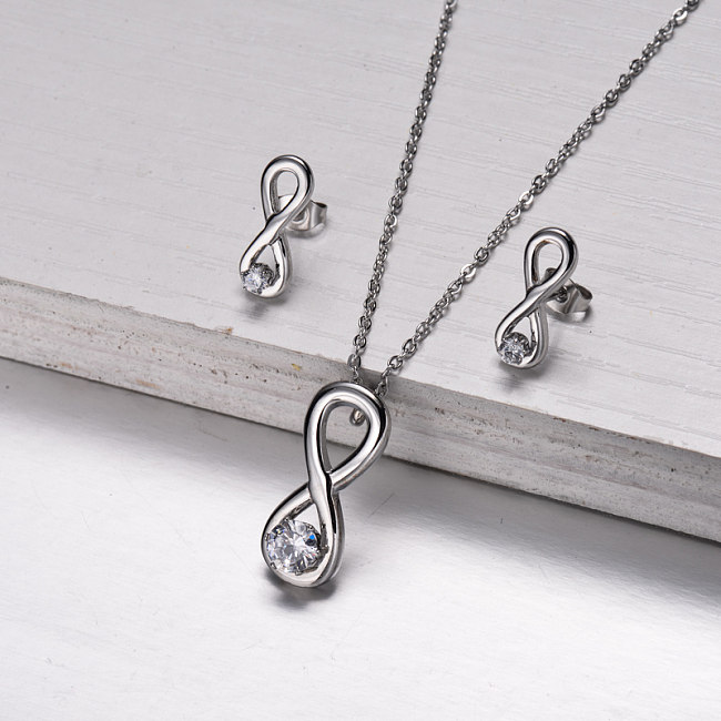 Stainless Steel CZ Zircon Inifinity Jewelry Sets -SSCSG143-32846