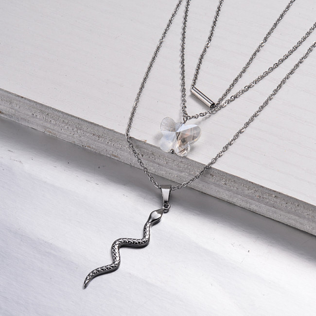 Stainless Steel Snake Layered Necklace -SSNEG143-32958