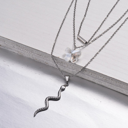 Stainless Steel Snake Layered Necklace -SSNEG143-32958