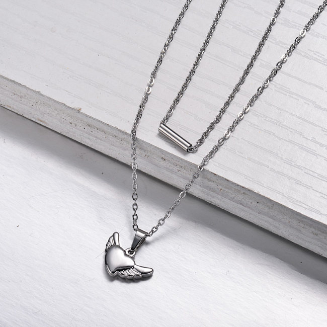 Stainless Steel Heart Layered Necklace -SSNEG143-33020