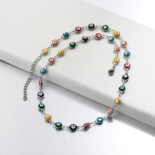 Stainless Steel Evil Eye Link Chain Necklace -SSNEG143-32753