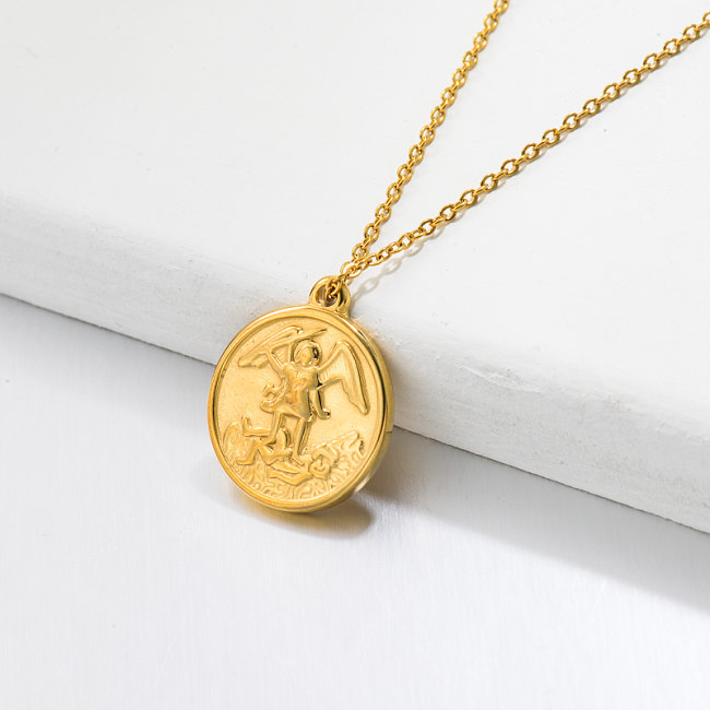Collar Medalla con Colgante Chapado en Oro 18k -SSNEG143-32724