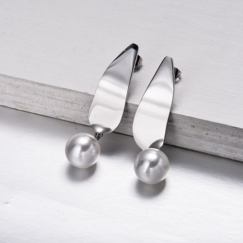 Stainless Steel Pearl Drop Earrings -SSEGG143-32862