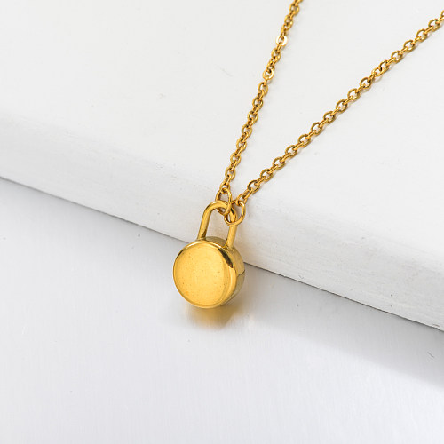 18k Gold Plated Round Pin Pendant Necklace -SSNEG143-32764