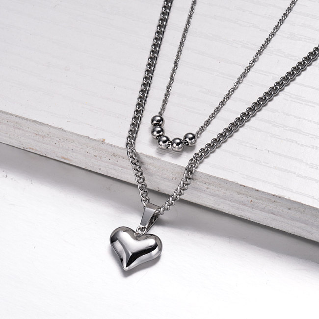 Stainless Steel Heart Layered Necklace -SSNEG143-33025