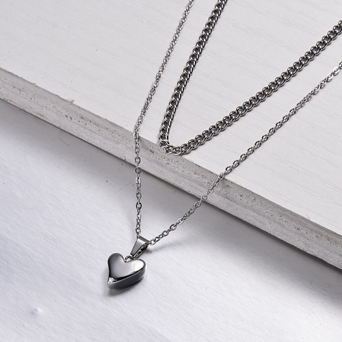 Stainless Steel Heart Layered Necklace -SSNEG143-32876