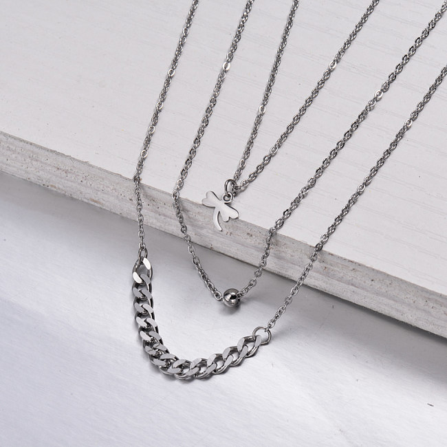 Stainless Steel Dainty Dragonfly Layered Necklace -SSNEG143-32988
