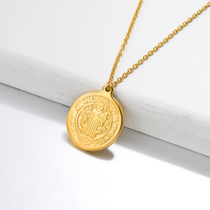 18k Gold Plated San Benito Medal Pendant Necklace -SSNEG143-32723