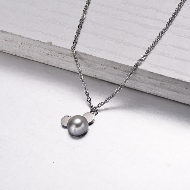 Collier pendentif perle en acier inoxydable -SSNEG143-32833