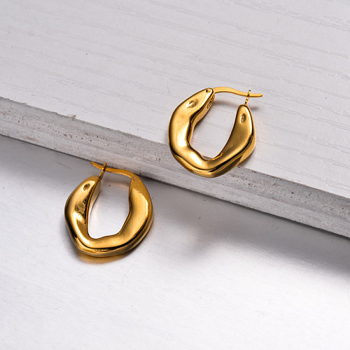 18k Gold Plated French Style Hoop Earrings -SSEGG143-32868