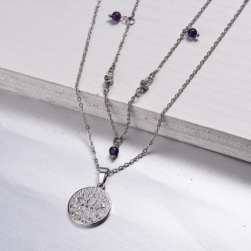 Stainless Steel Evil Eye Layered Necklace -SSNEG143-32982
