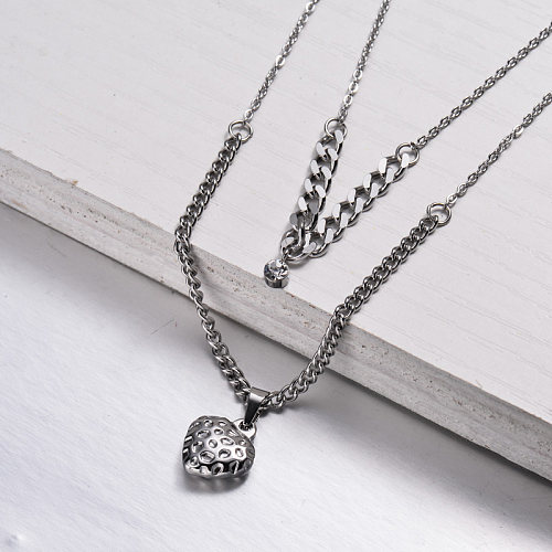 Stainless Steel Heart Layered Necklace -SSNEG143-32909
