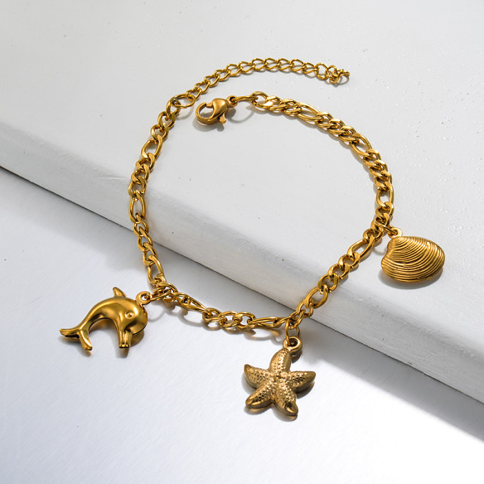 18k Gold Plated Beach Marine Charm Bracelets -SSBTG143-32783