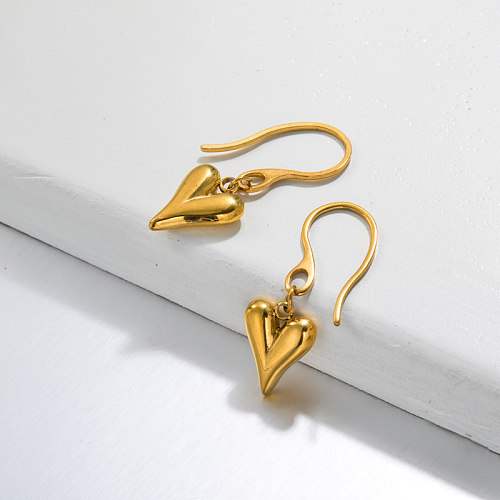 18k Gold Plated Heart Drop Earrings -SSEGG143-32801