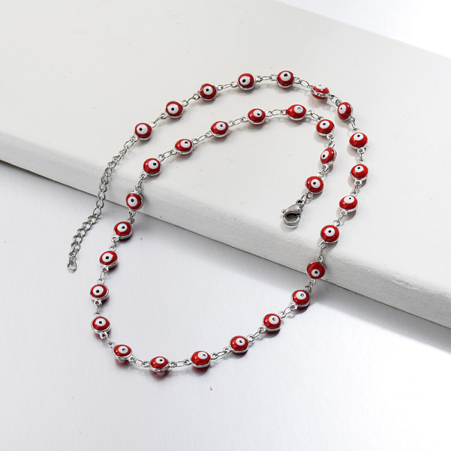Stainless Steel Evil Eye Link Chain Necklace -SSNEG143-32756