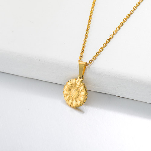 Collier Pendentif Tournesol Plaqué Or 18 Carats -SSNEG143-32652