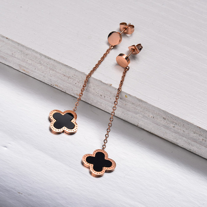 Rose Gold Plated Clover Drop Earrings -SSEGG143-32863